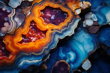 The vivid colors and unique patterns of a mineral deposit found in Yellowstone. The intricate layers and vibrant hues offer a glimpse into the geological wonders