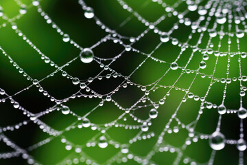 Obraz premium Spiderweb nature morning water wet cobweb insect web spider dew macro green drop