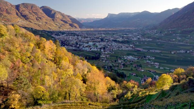 Autumn in Meran - Merano South Tyrol, Italy. View across the Etschtal Valley.
