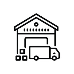 Black line icon for warehouse 