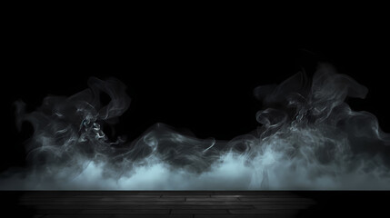 Fog and Smoke On Table In Black Dark Background - Halloween Backdrop