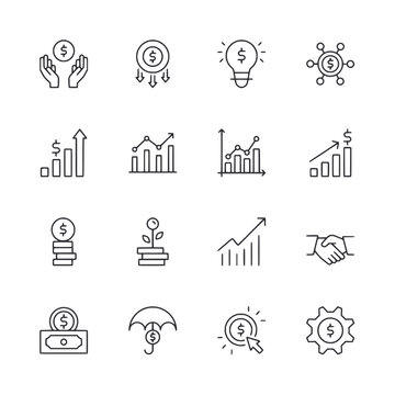set of business icon for web app simple line design