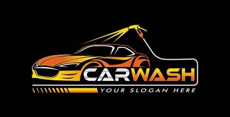 car wash logo emblem design template. automotive logo isolated on a black background - obrazy, fototapety, plakaty