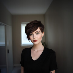 Portrait of pretty young woman with short hair