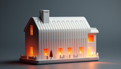 Home heating radiator in the form of a house, Generative AI