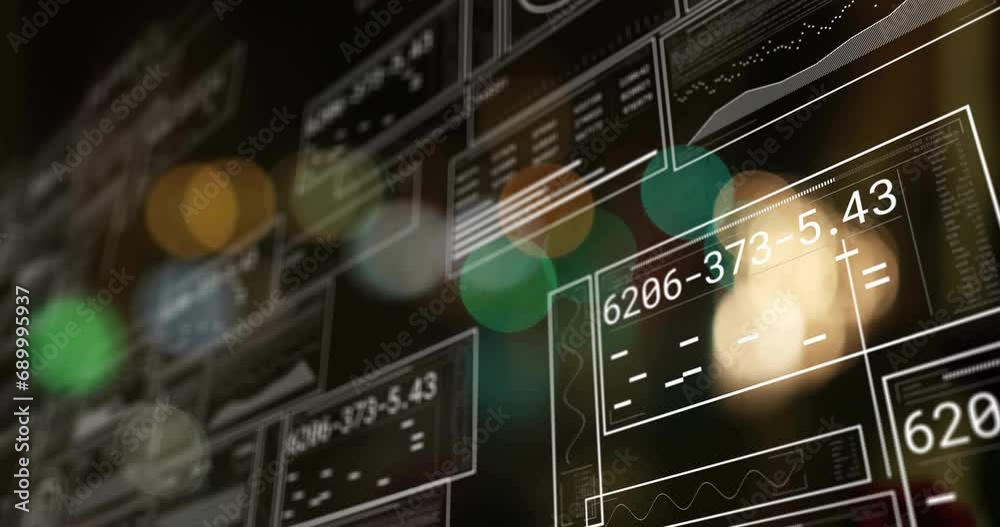 Poster animation of data processing over bokeh on black background