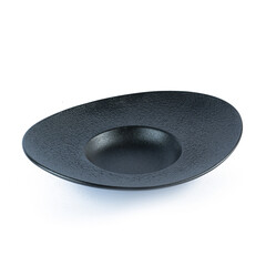 black empty pasta plate on a white background