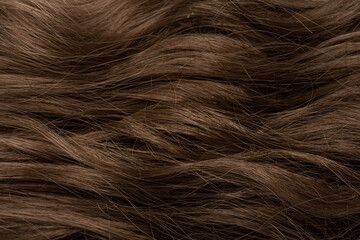 Dark curly long hair in close-up. A wave of hair as a background