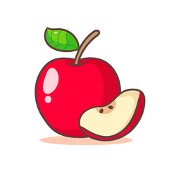 Cute red apple cartoon. Hand drawn fruit concept icon design. Isolated white background. Flat vector illustration.