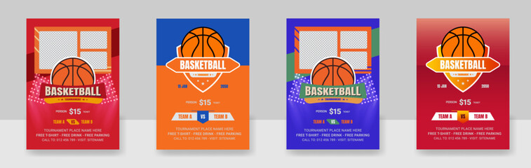 Vector illustration of a poster template for a basketball tournament, flyer with basketball ball - obrazy, fototapety, plakaty