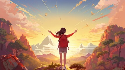 Fototapeta premium a hiking woman with a walks girl in the mountains