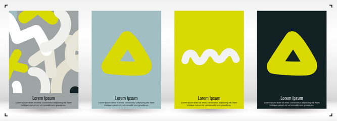 Abstract Minimal Vector Background in Trendy Doodle Style.   Vibrant Graphic Print with Dynamic Lines and Geometric Shapes.  Set of Vivid Poster 80s - 90s Design for Landing Page, Cover, Brochure.