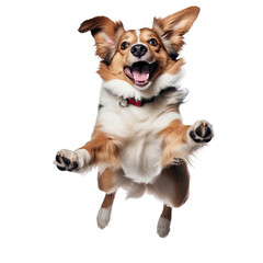 Happy dog jumping, isolated background