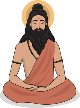 Maharishi, Rishi muni, Indian monk in meditation vector illustration 
