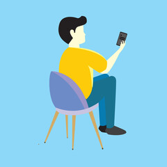 illustration of a man sitting while holding a gadget