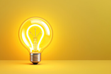 3d render of yellow light bulb on copy space background.