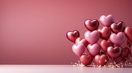 Valentine's Day theme with heart-shaped balloons and decorations