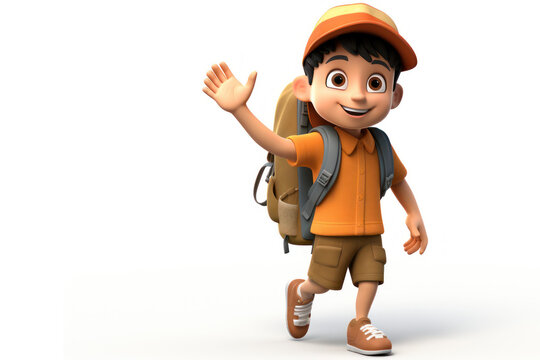 3d render charactor model of kid with school backpack.