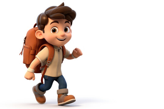 3d render charactor model of kid with school backpack.