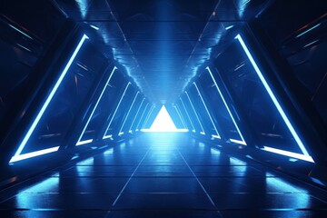 3d render abstract white Triangle Spaceship corridor. Futuristic tunnel with light. Sci-fi science...