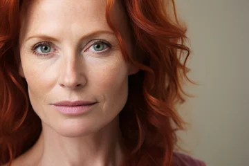Foto op Aluminium Face of beautiful middle aged woman with freckles and red hair © Firn