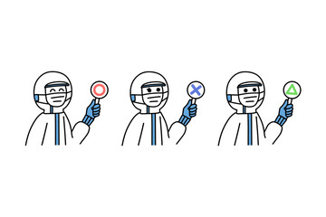 回答の札を出している工場作業員セット