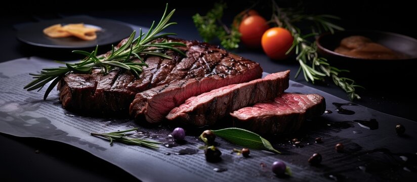 Stunning image of a delicious black angus steak in a magazine