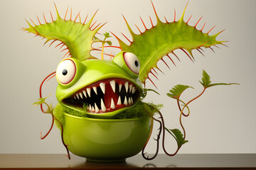 3D rendered funny venus fly trap plant character