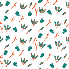 summer floral background Vector seamless. leaf pattern Seamless pattern hand-drawn with tropical leaves. floral seamless pattern with leaves The geometric pattern