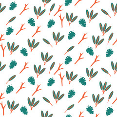 summer floral background Vector seamless. leaf pattern Seamless pattern hand-drawn with tropical leaves. floral seamless pattern with leaves The geometric pattern