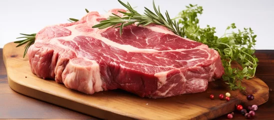 Selbstklebende Fototapeten Short loin beef steak cut with T-shaped bone and meat on each side. © AkuAku