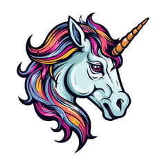 Unicorn Portrait Sticker, Unicorn head mascot logo illustration, Unicorn character, generative ai