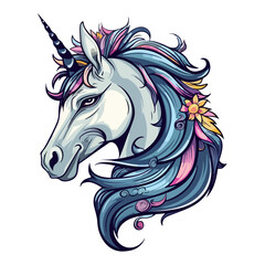 Fototapeta na wymiar Unicorn Portrait Sticker, Unicorn head mascot logo illustration, Unicorn character, generative ai