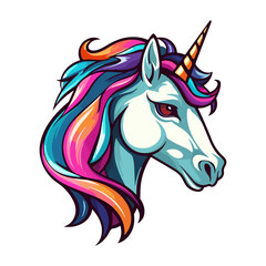 Fototapeta na wymiar Unicorn Portrait Sticker, Unicorn head mascot logo illustration, Unicorn character, generative ai