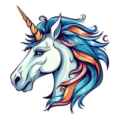 Unicorn Portrait Sticker, Unicorn head mascot logo illustration, Unicorn character, generative ai