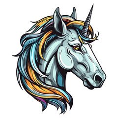 Unicorn Portrait Sticker, Unicorn head mascot logo illustration, Unicorn character, generative ai