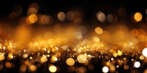 Golden bokeh, luminous rain and blurred lights on a blurred background