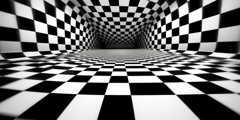 Black and white checkerboard hypnotic effect - obrazy, fototapety, plakaty
