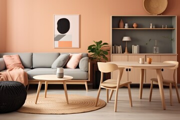 A simple Japanese studio apartment in peach color