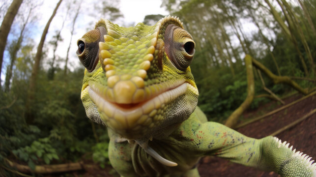Chameleon Taking Selfies. Crazy wild Animal Who Took Cute Selfies.