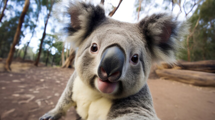 Fototapeta premium Koala Taking Selfies That Will Make You Smile. Crazy Animals Who Took Cute Selfies.
