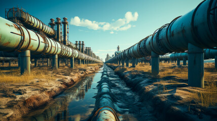 Industrial pipeline transport against the background of the sky - obrazy, fototapety, plakaty