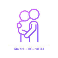 2D pixel perfect gradient caretaking icon, isolated vector, thin line purple illustration representing psychology.