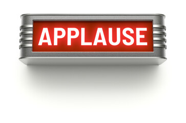 Retro red APPLAUSE warning board message sign on white background - 3D illustration - 690005710