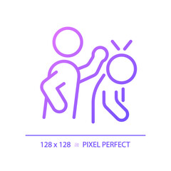 2D pixel perfect gradient abuse icon, isolated vector, thin line purple illustration representing psychology.