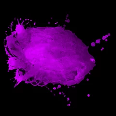 Fotobehang Purple ink splashes. Royalty high-quality free best stock image of pink blots and ink splashes isolated on black background. Grunge splatter, paint splash, liquid stains, abstract ink drops overlays © jangnhut
