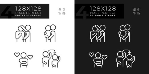Pixel perfect light and dark icons set of psychology, editable thin line illustration. - obrazy, fototapety, plakaty