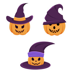 Three Halloween Pumpkins with Witches’ Hats.