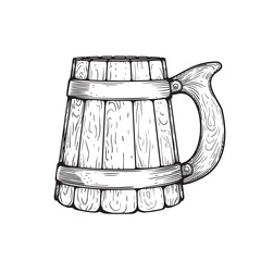 Wooden beer mug. Vintage mug with a handle. Hand drawn sketch style. Best for brewery, pub menu designs. Vector illustration.