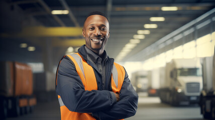 Obraz premium person in front of a logistic center stock photo